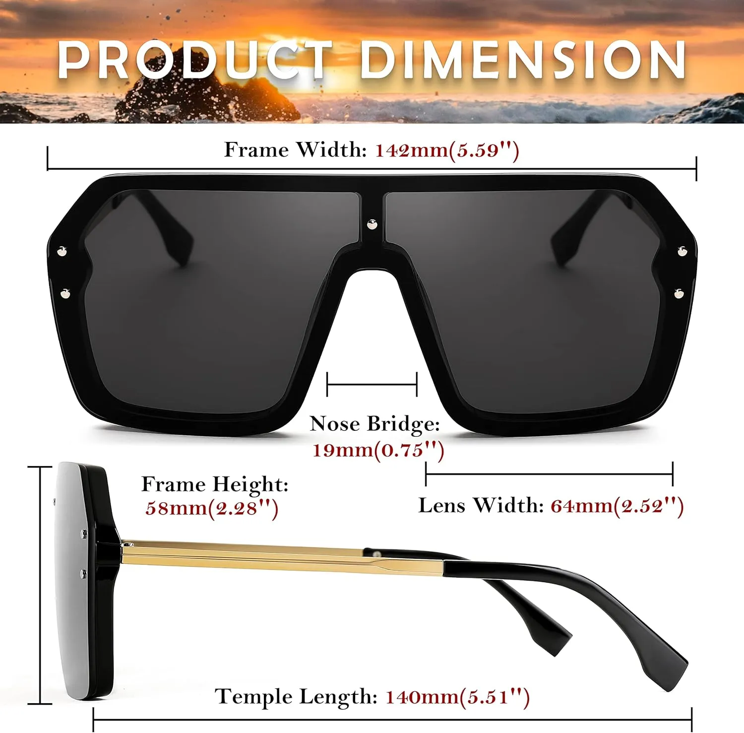 FEISEDY Classic Siamese One Piece Sunglasses Nice Rimless Stylish Retro Design for Women Men B2574
