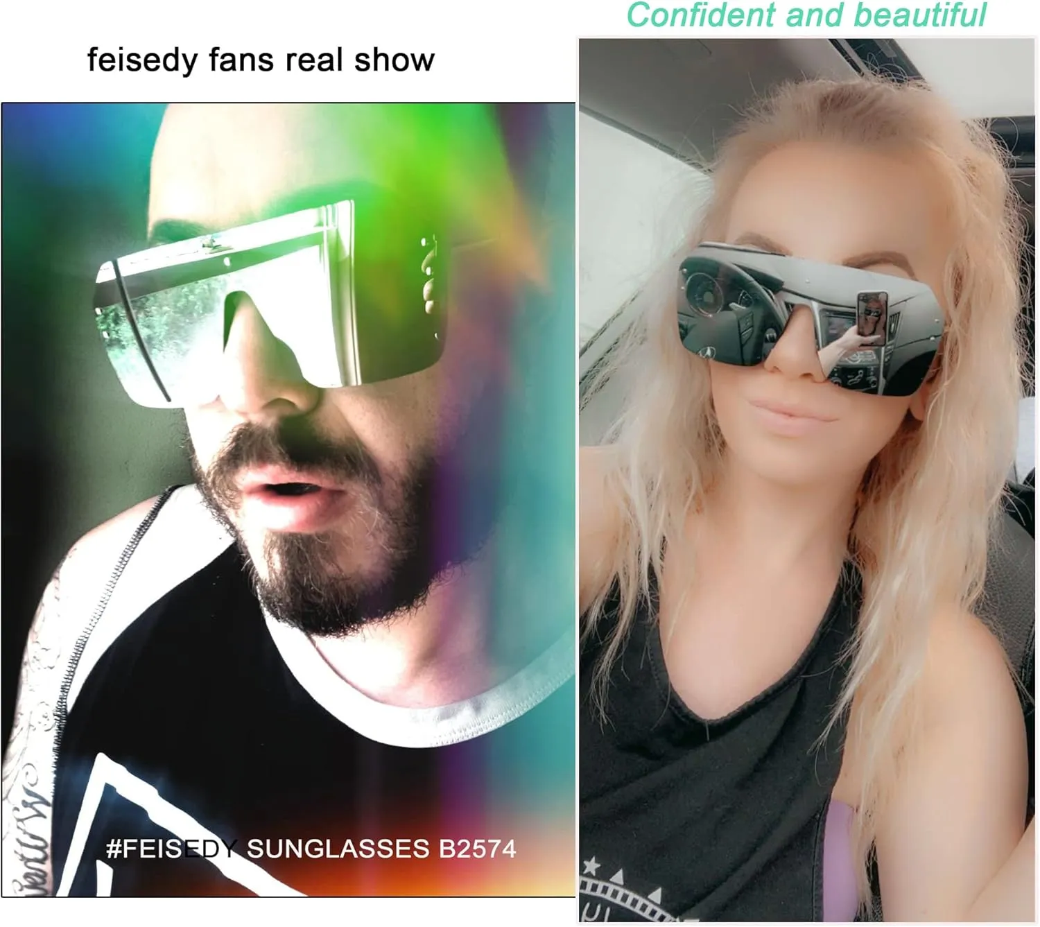 FEISEDY Classic Siamese One Piece Sunglasses Nice Rimless Stylish Retro Design for Women Men B2574