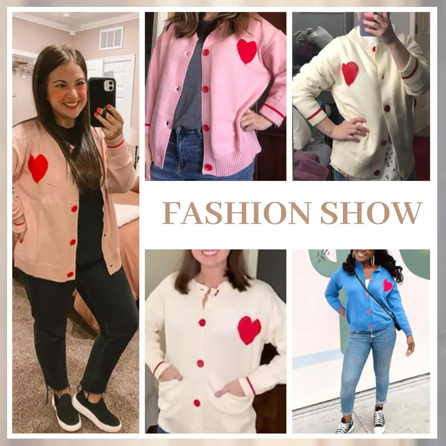 FindThy Women's Cute Cardigan Sweater Kawaii Love Heart Print Y2K Button Knitted Outerwear