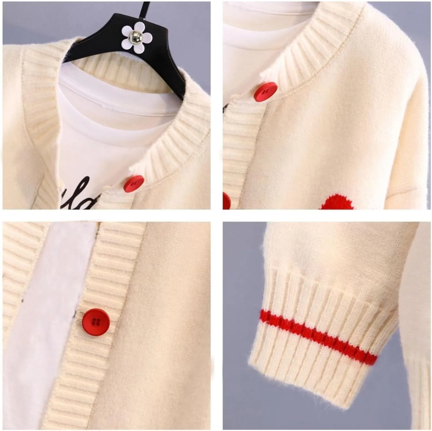 FindThy Women's Cute Cardigan Sweater Kawaii Love Heart Print Y2K Button Knitted Outerwear