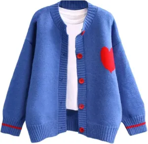 FindThy Women's Cute Cardigan Sweater Kawaii Love Heart Print Y2K Button Knitted Outerwear