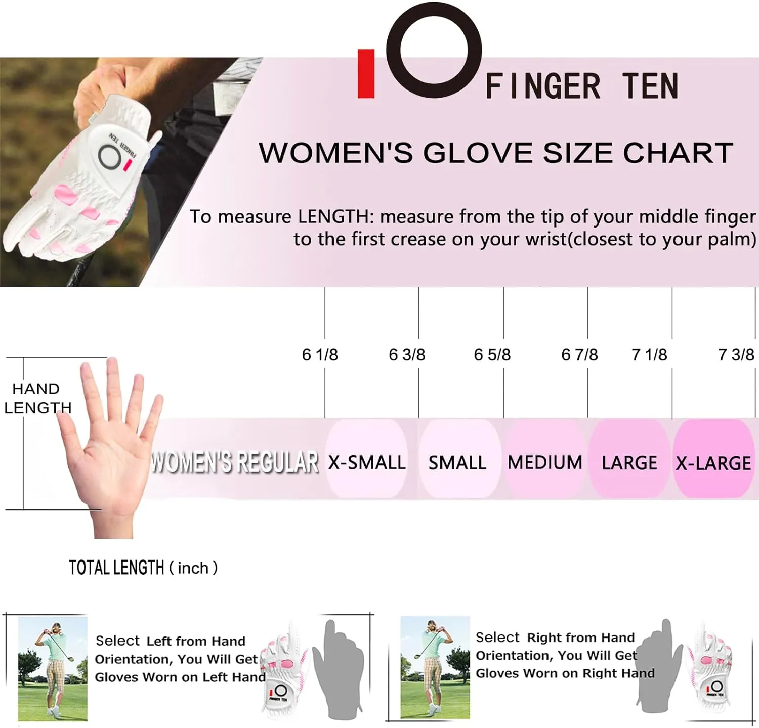FINGER TEN Golf Gloves Women's Ladies Left Hand or Right Handed Grip Weathersof Value 2 Pack, Fit Size Medium Small Large Pro Design