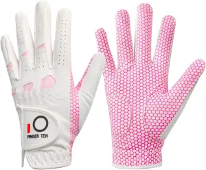 FINGER TEN Golf Gloves Women's Ladies Left Hand or Right Handed Grip Weathersof Value 2 Pack, Fit Size Medium Small Large Pro Design
