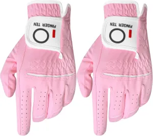 FINGER TEN Womens Ladies Golf Rain Gloves Pair Both Hand or 2 Pack Left Right Hand, Wet Hot Cool Grip, Fit Small Medium Large XL