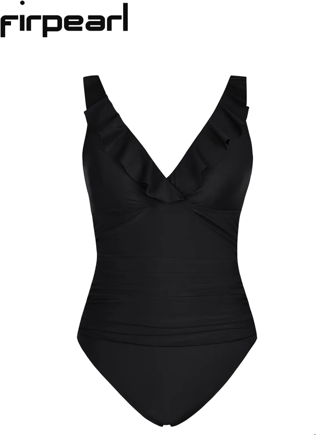 Firpearl Women's Ruffle One Piece Bathing Suits V Neck Vintage Tummy Control Swimsuit Swimwear