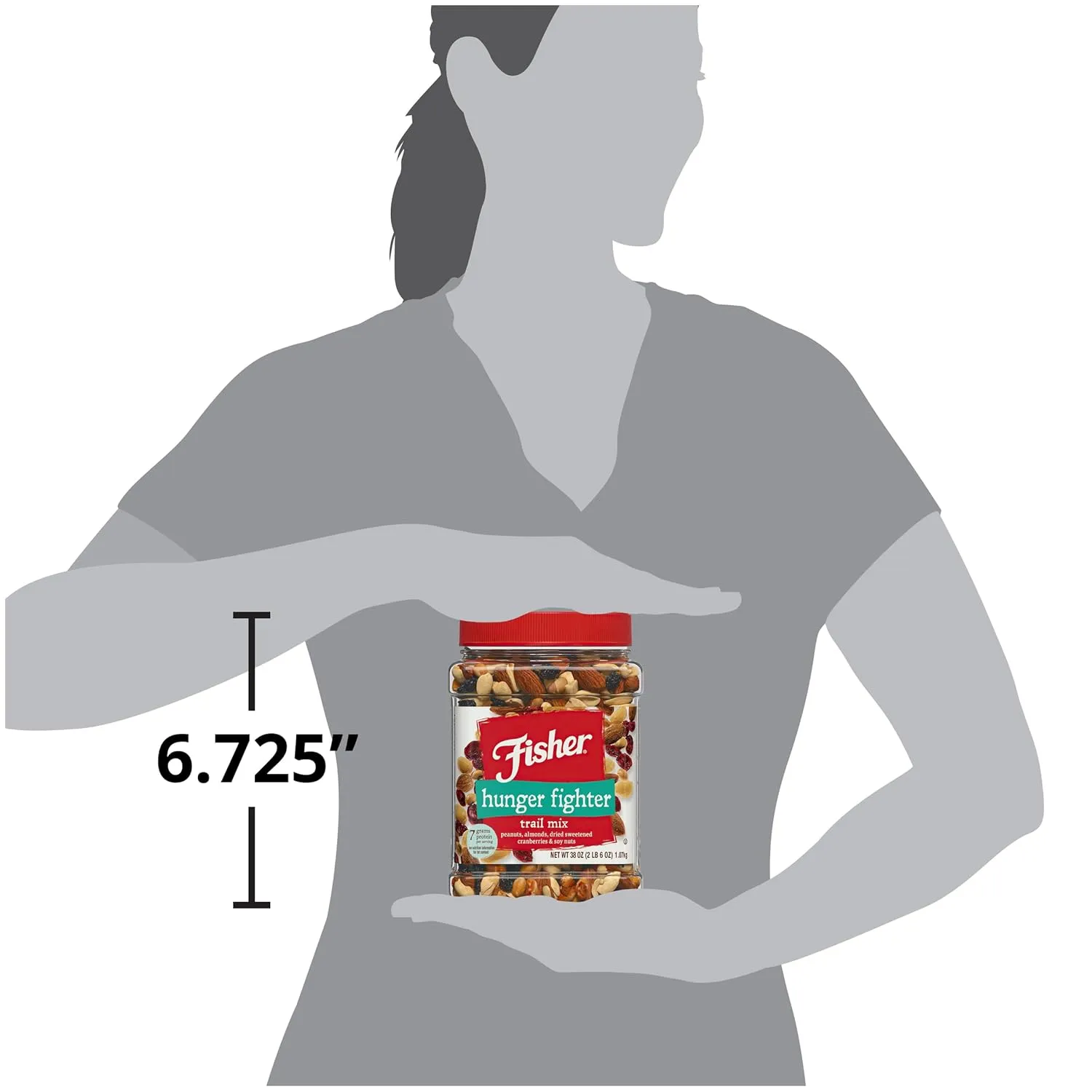 Fisher Snack Hunger Fighter Bulk Trail Mix, 38 oz (Pack of 1), Peanuts, Almonds, Dried Sweetened Cranberries and Soy Nuts, Snacks for Adults and Kids, Dried Fruit, Trail Mix Snacks