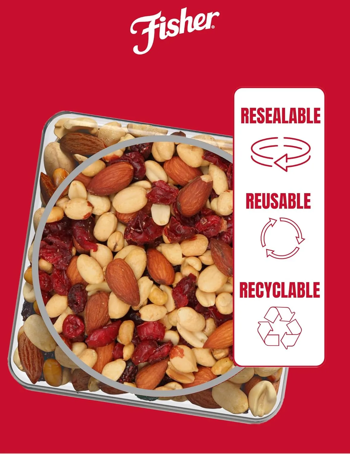 Fisher Snack Hunger Fighter Bulk Trail Mix, 38 oz (Pack of 1), Peanuts, Almonds, Dried Sweetened Cranberries and Soy Nuts, Snacks for Adults and Kids, Dried Fruit, Trail Mix Snacks