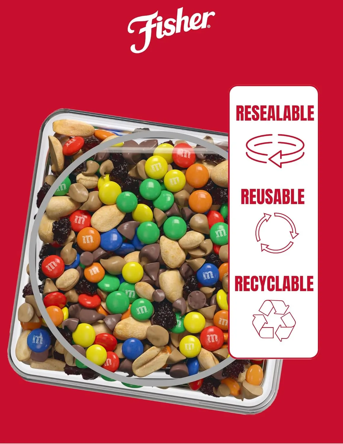 Fisher Snack Indulgent Bulk Trail Mix, 38 oz (Pack of 1), Peanuts, Milk Chocolate Candies, Raisins, Milk Chocolate and Peanut Butter Chips, Snacks for Adults and Kids, Trail Mix Snacks