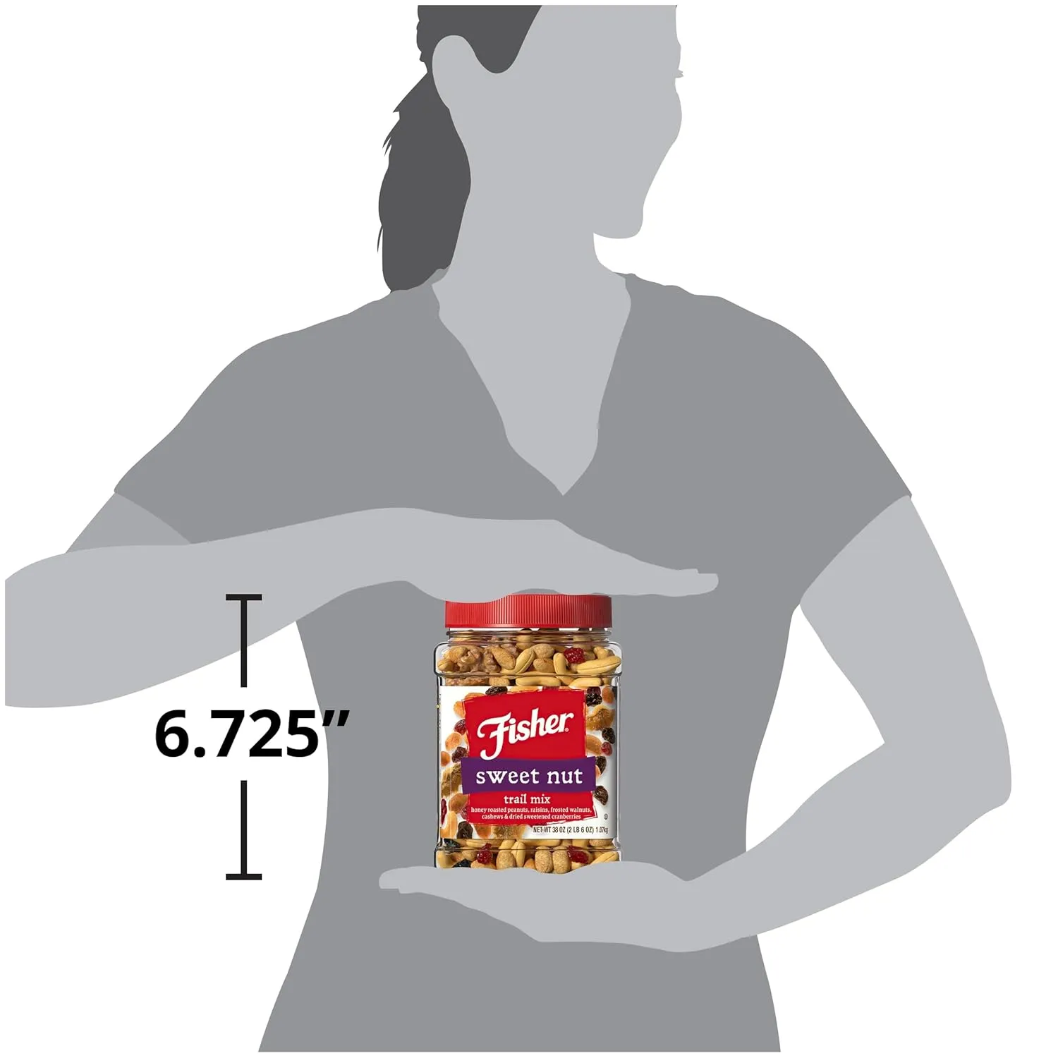 Fisher Snack Sweet Nut Bulk Trail Mix, 38 oz (Pack of 1), Honey Roasted Peanuts, Raisins, Frosted Walnuts, Cashews, Dried Sweetened Cranberries, Snacks for Adults & Kids, Dried Fruit, Trail Mix Snacks