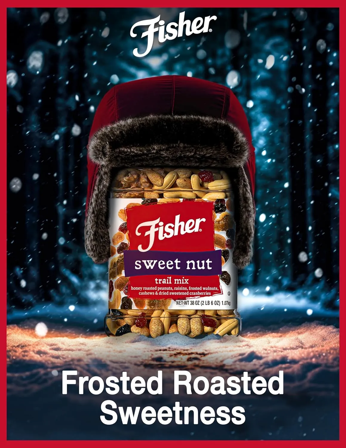 Fisher Snack Sweet Nut Bulk Trail Mix, 38 oz (Pack of 1), Honey Roasted Peanuts, Raisins, Frosted Walnuts, Cashews, Dried Sweetened Cranberries, Snacks for Adults & Kids, Dried Fruit, Trail Mix Snacks
