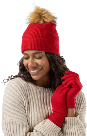 Fishers Finery Women's 100% Cashmere Pom Hat and Glove Set; with Gift Box
