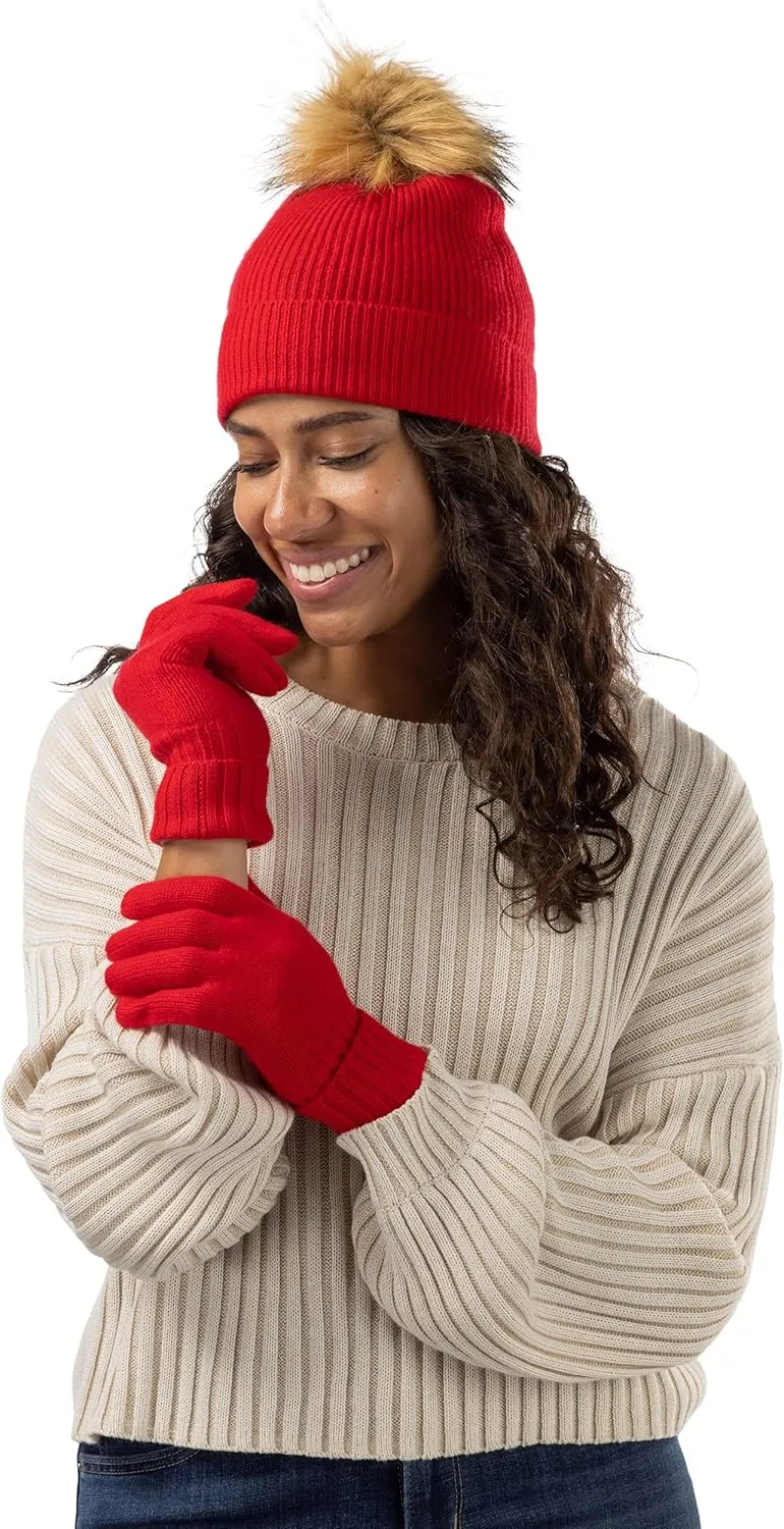 Fishers Finery Women's 100% Cashmere Pom Hat and Glove Set; with Gift Box