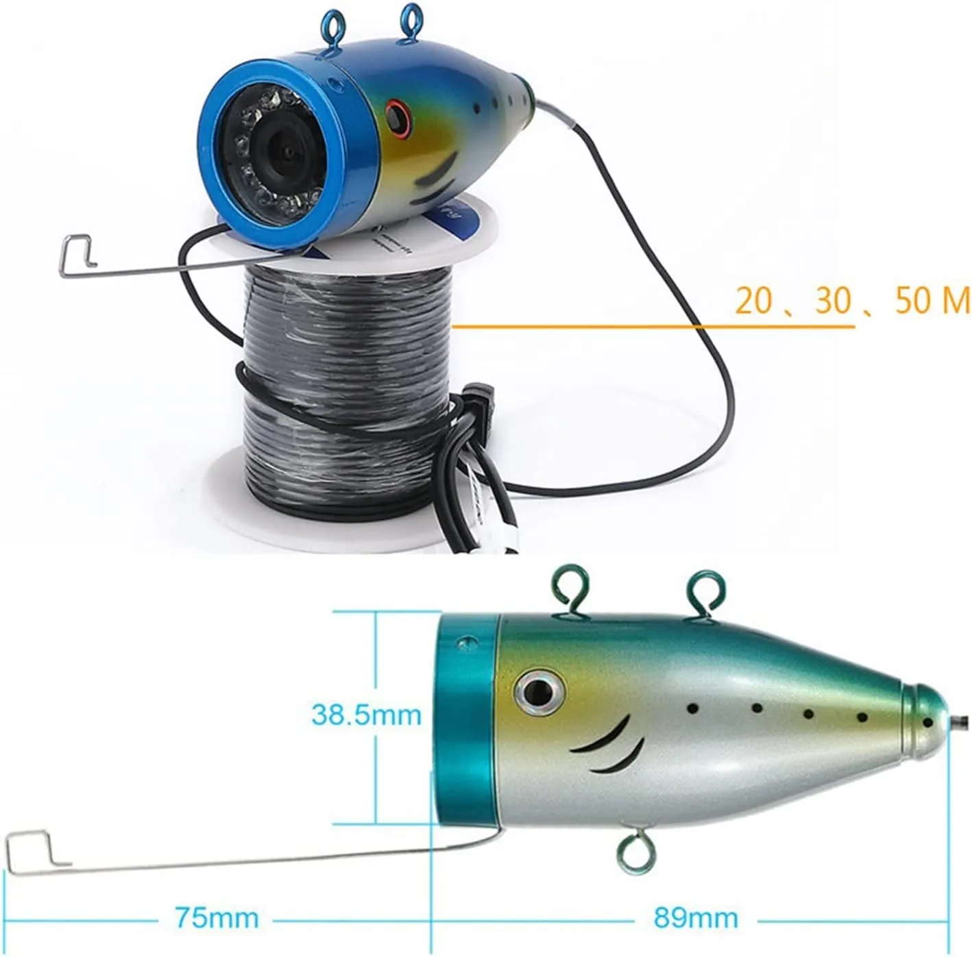 Fishing Camera, 7" Inch 1000tvl Underwater Fishing Video Camera Kit 2 PCS LED White Lamp Lights Video Fish Finder Lake Under Water Fish Camera(F007M-10M-W)