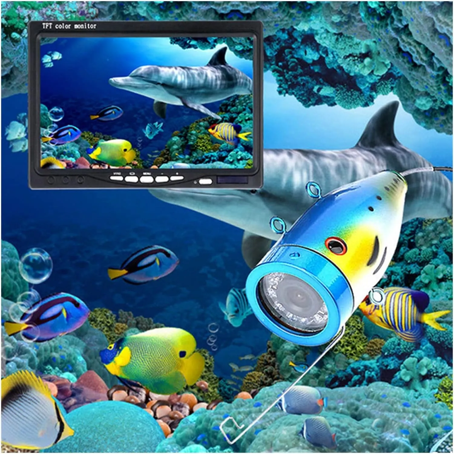 Fishing Camera, 7" Inch 1000tvl Underwater Fishing Video Camera Kit 2 PCS LED White Lamp Lights Video Fish Finder Lake Under Water Fish Camera(F007M-10M-W)