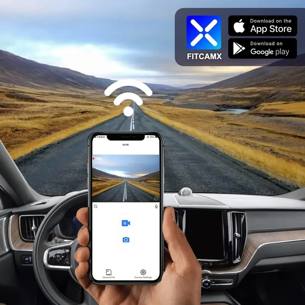Fitcamx 4K Dash Cam Suitable for Volvo V90 XC60 S90 2022-2025 B5 B6 T8 (Model B), OEM Factory Look, 2160P UHD Video, Built-in WiFi & APP, Loop Recording, G-Sensor, Easy to Install, 64GB Card