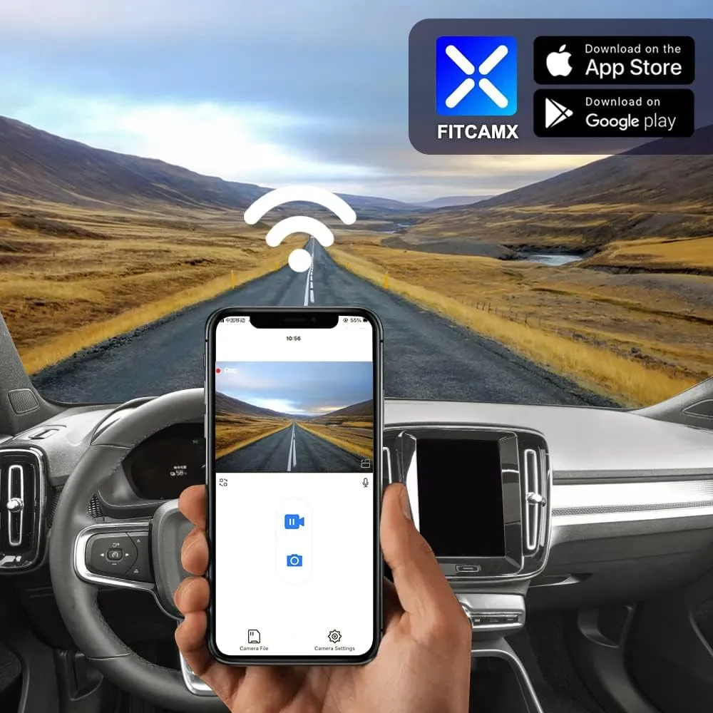 Fitcamx 4K Dash Cam Suitable for Volvo XC40 & XC40 Recharge B4 B5 T4 T5 P8 (Model B), Integrated OEM Look, Ultra HD 2160P Video, Loop Recording, Built-in WiFi & APP, G-Sensor, Plug&Play, 64GB Card