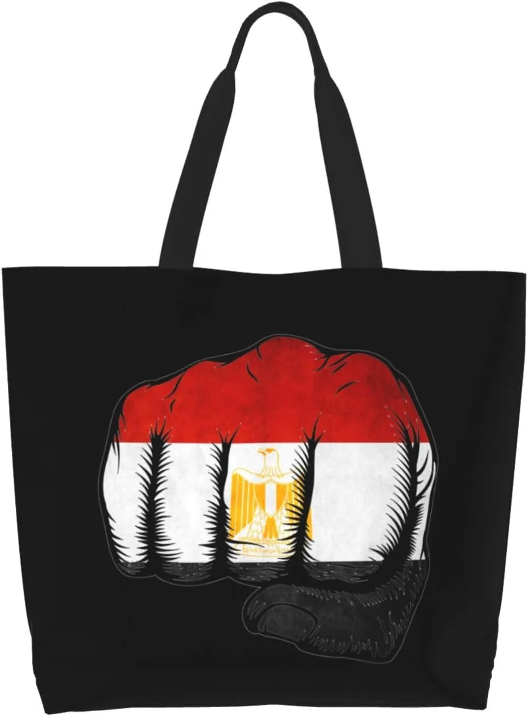 Flag of Egypt Fist Power Canvas Tote Bags for Women, Ladies Shoulder Handbags Large Purse Lightweight Foldable Reusable Shopping Bag with Pockets for Work, Travel, 15.7x19.7in