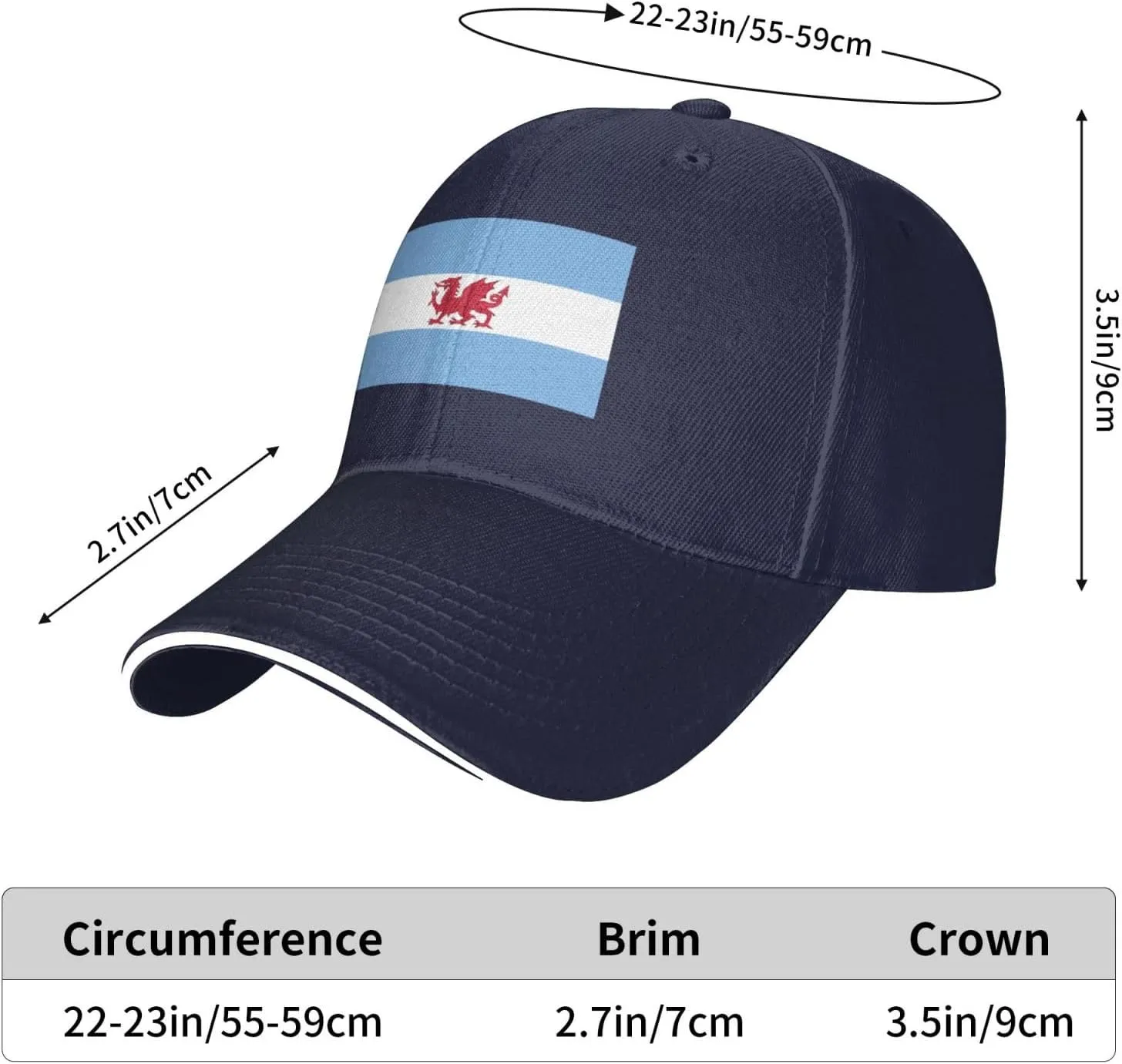 Flag of The Welsh Colony in Patagonia Baseball Cap for Men Women Adjustable Funny Dad Hat