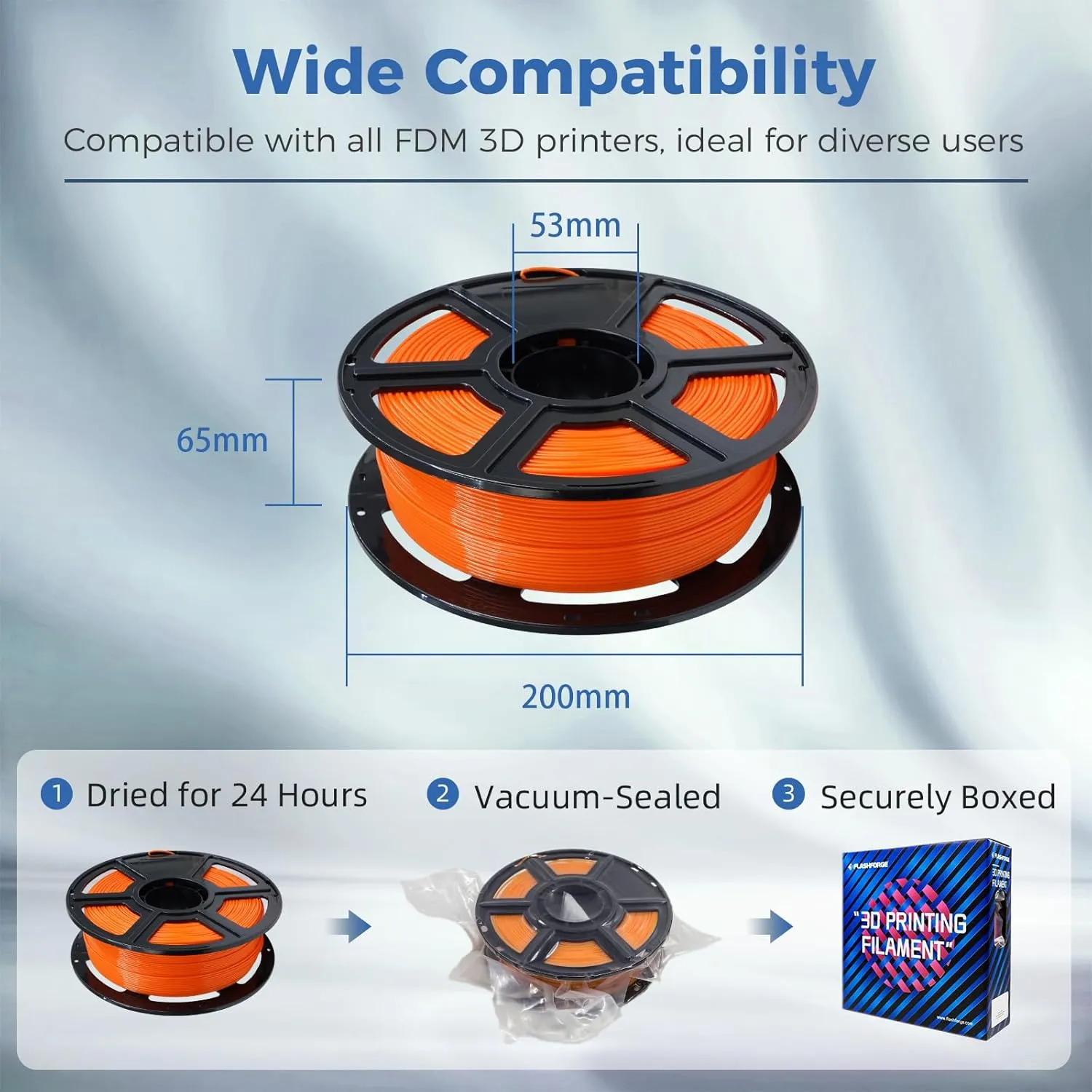 FLASHFORGE ABS Pro Filament 1.75mm Orange, 3D Printer Filament 1kg (2.2lbs) Spool-Dimensional Accuracy  /- 0.02mm, Hot Deformation Below 90℃, Great for Printing Heat-Resistant Functional Parts