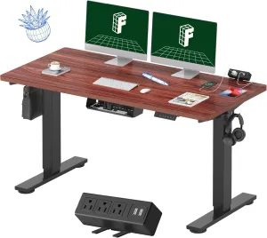 FLEXISPOT EN2 Whole-Piece Standing Desk with Clamp Power Strip, 55 x 28 Electric Stand Up Height Adjustable Desk with Cable Management (Black Frame   55" Mahogany Top, 2 Packages)