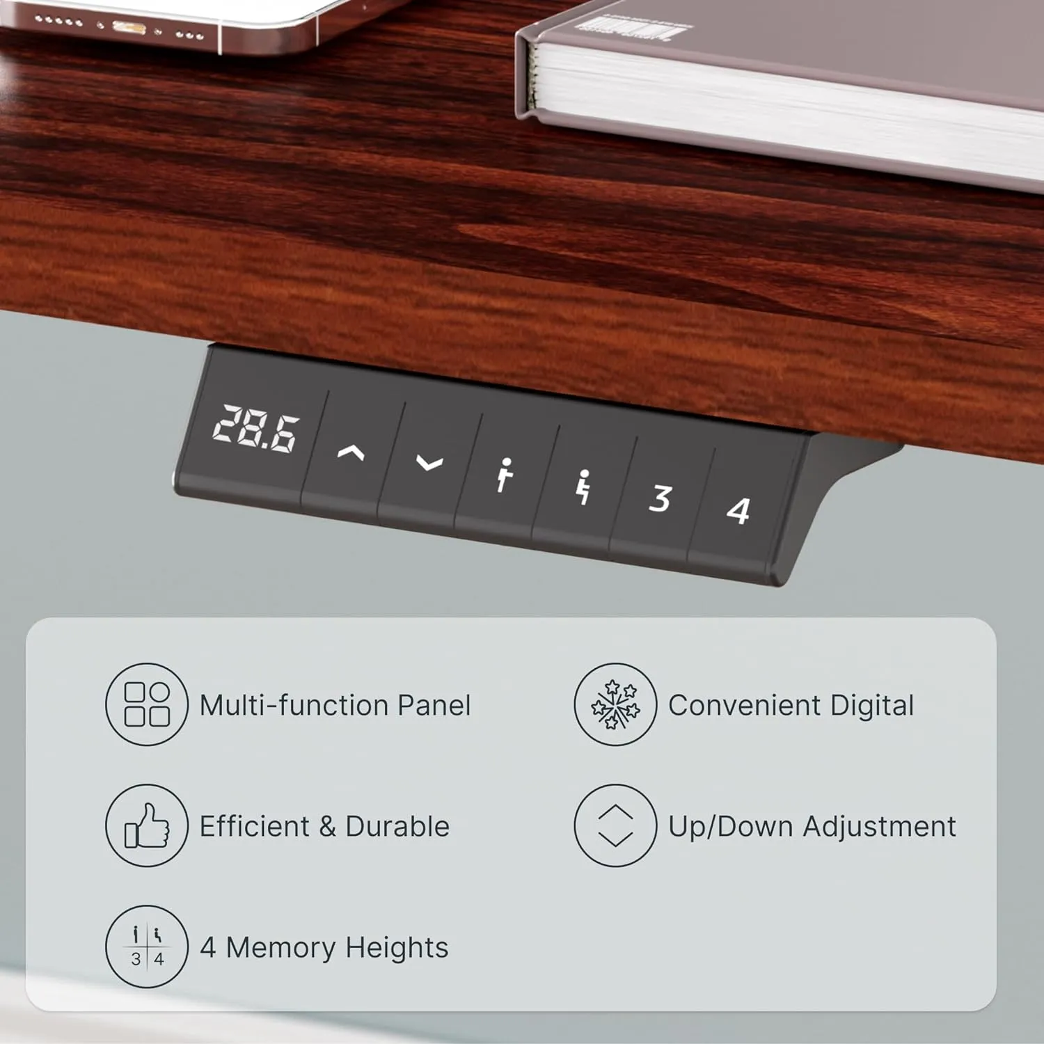 FLEXISPOT EN2 Whole-Piece Standing Desk with Clamp Power Strip, 55 x 28 Electric Stand Up Height Adjustable Desk with Cable Management (Black Frame   55" Mahogany Top, 2 Packages)