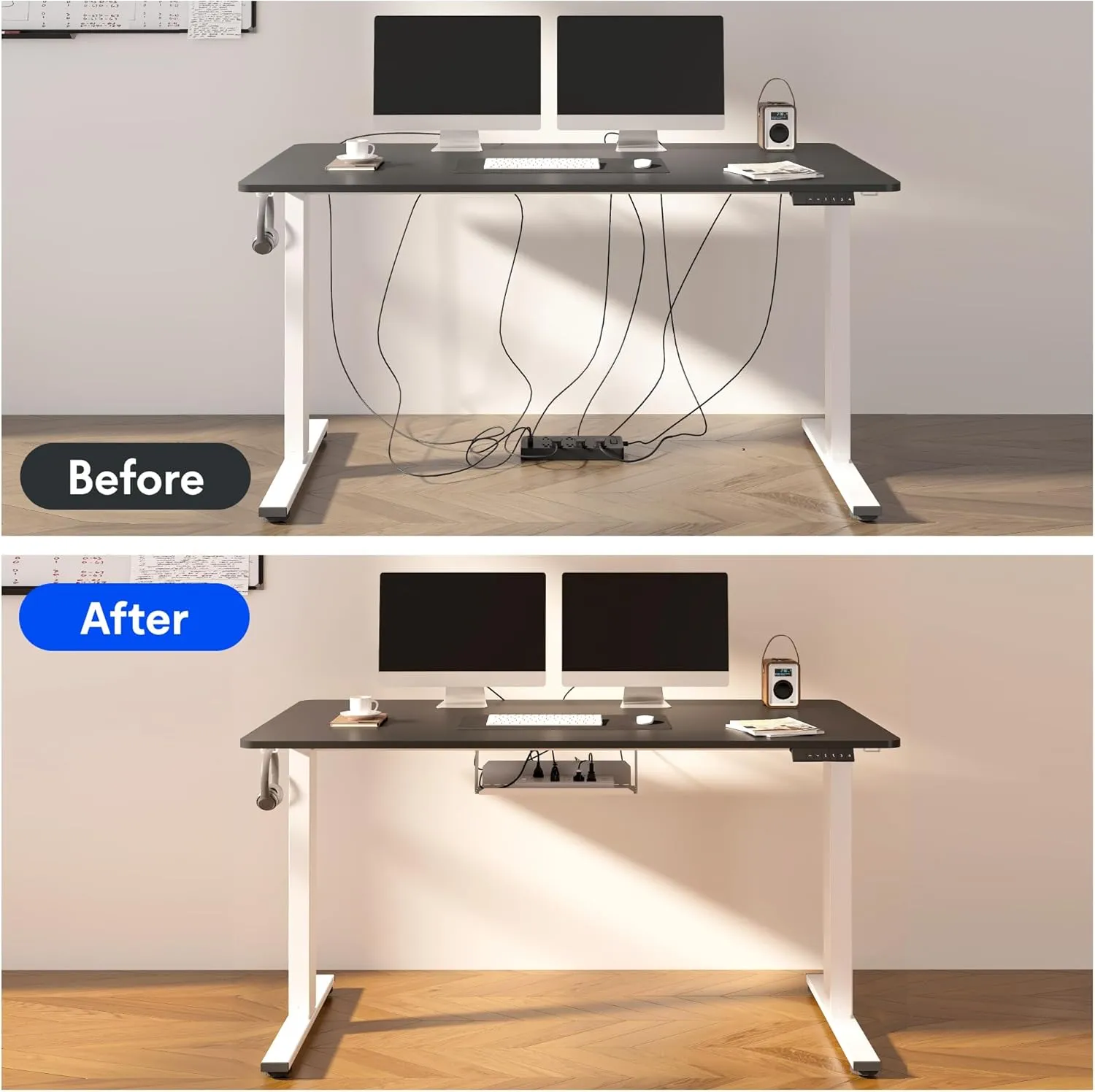 FLEXISPOT EN2 Whole-Piece Standing Desk with Clamp Power Strip, 55 x 28 Electric Stand Up Height Adjustable Desk with Cable Management (Black Frame   55" Mahogany Top, 2 Packages)