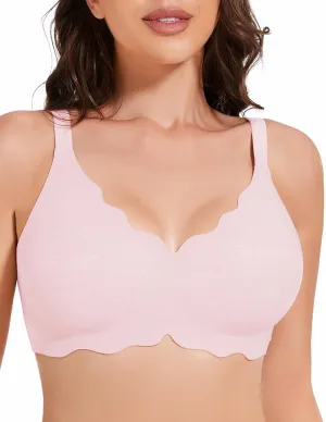 Floral Wireless Bras for Women No Underwire Seamless Bralettes for Women with Support V Neck Wavy Womens Bras