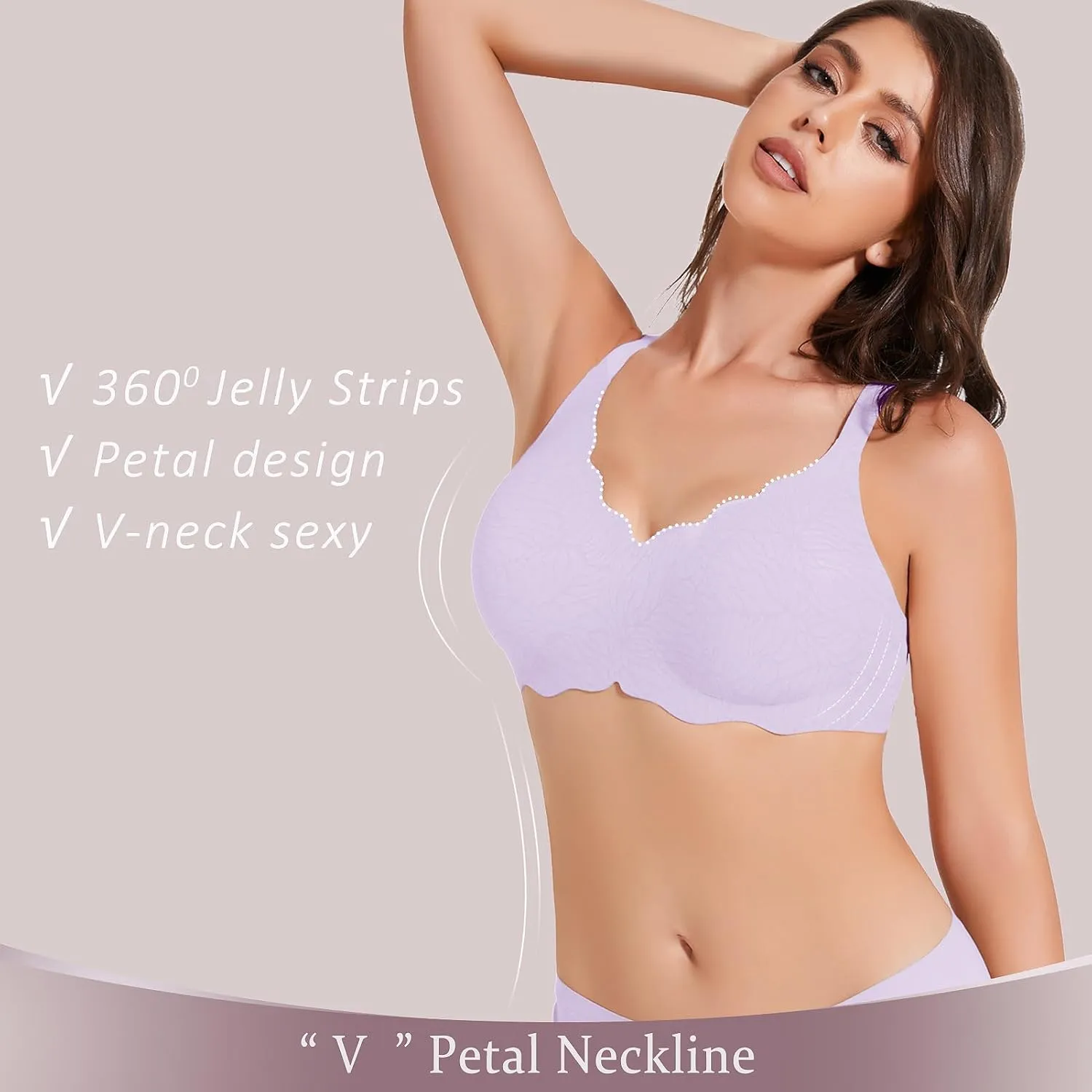 Floral Wireless Bras for Women No Underwire Seamless Bralettes for Women with Support V Neck Wavy Womens Bras