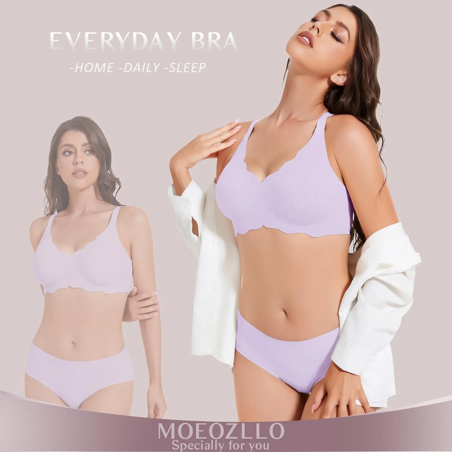 Floral Wireless Bras for Women No Underwire Seamless Bralettes for Women with Support V Neck Wavy Womens Bras