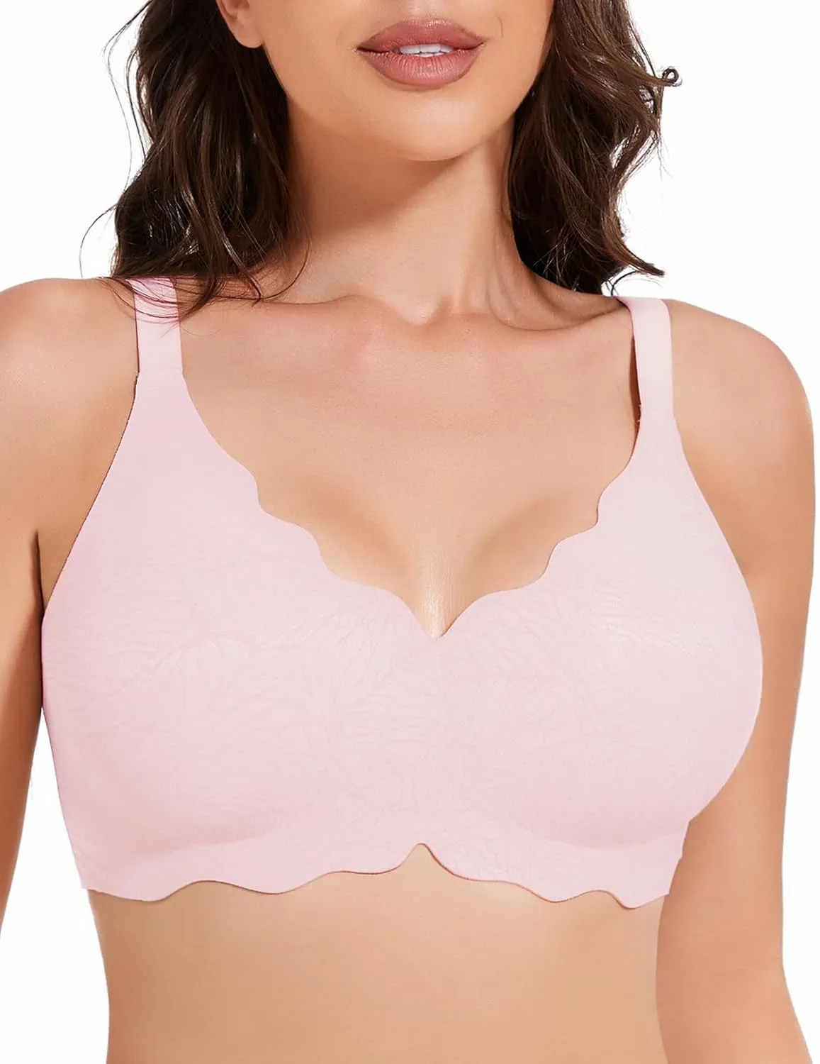 Floral Wireless Bras for Women No Underwire Seamless Bralettes for Women with Support V Neck Wavy Womens Bras