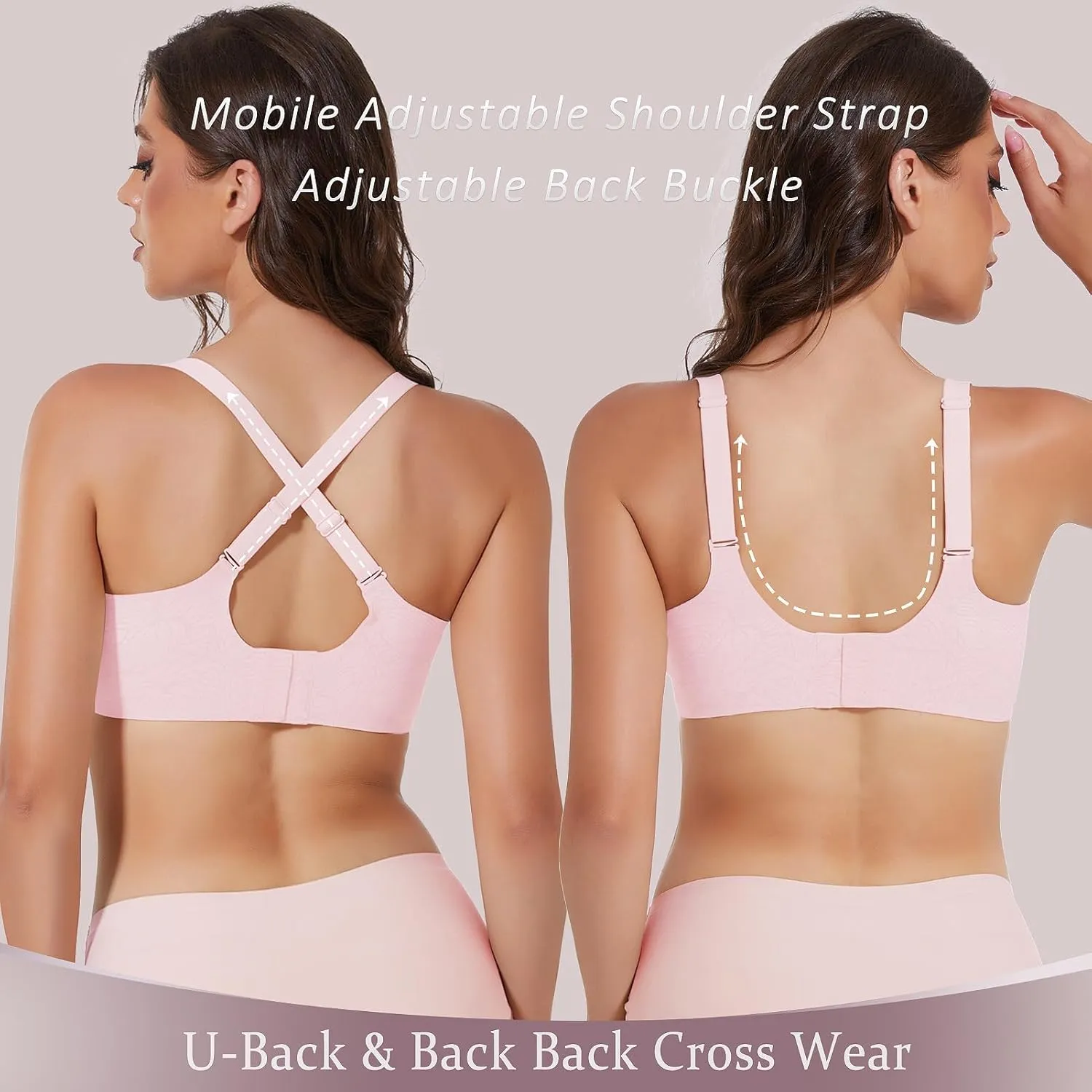 Floral Wireless Bras for Women No Underwire Seamless Bralettes for Women with Support V Neck Wavy Womens Bras