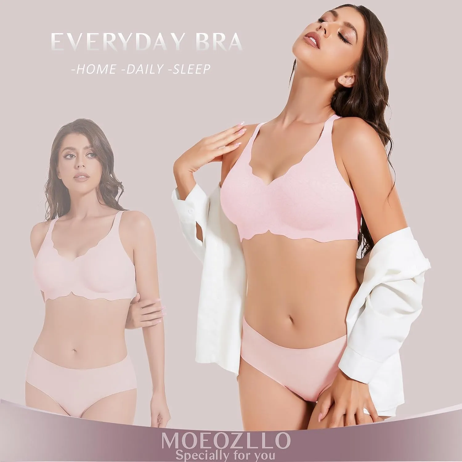 Floral Wireless Bras for Women No Underwire Seamless Bralettes for Women with Support V Neck Wavy Womens Bras