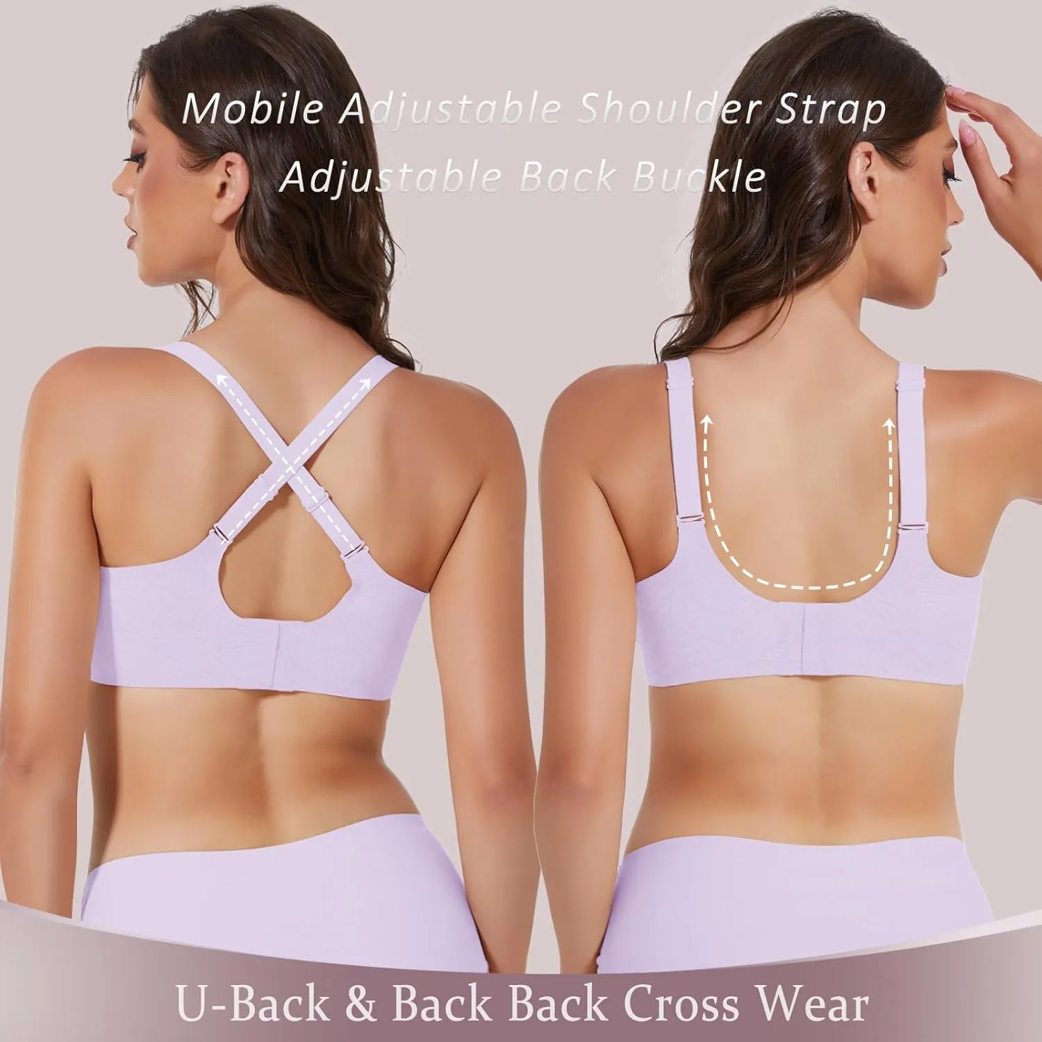 Floral Wireless Bras for Women No Underwire Seamless Bralettes for Women with Support V Neck Wavy Womens Bras