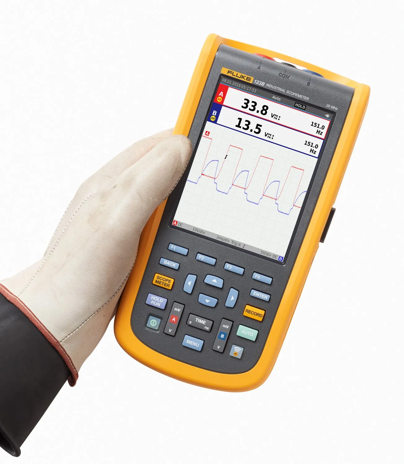 Fluke 123B Industrial ScopeMeter hand-held Oscilloscope, 2 input channels, 20 MHZ bandwidth