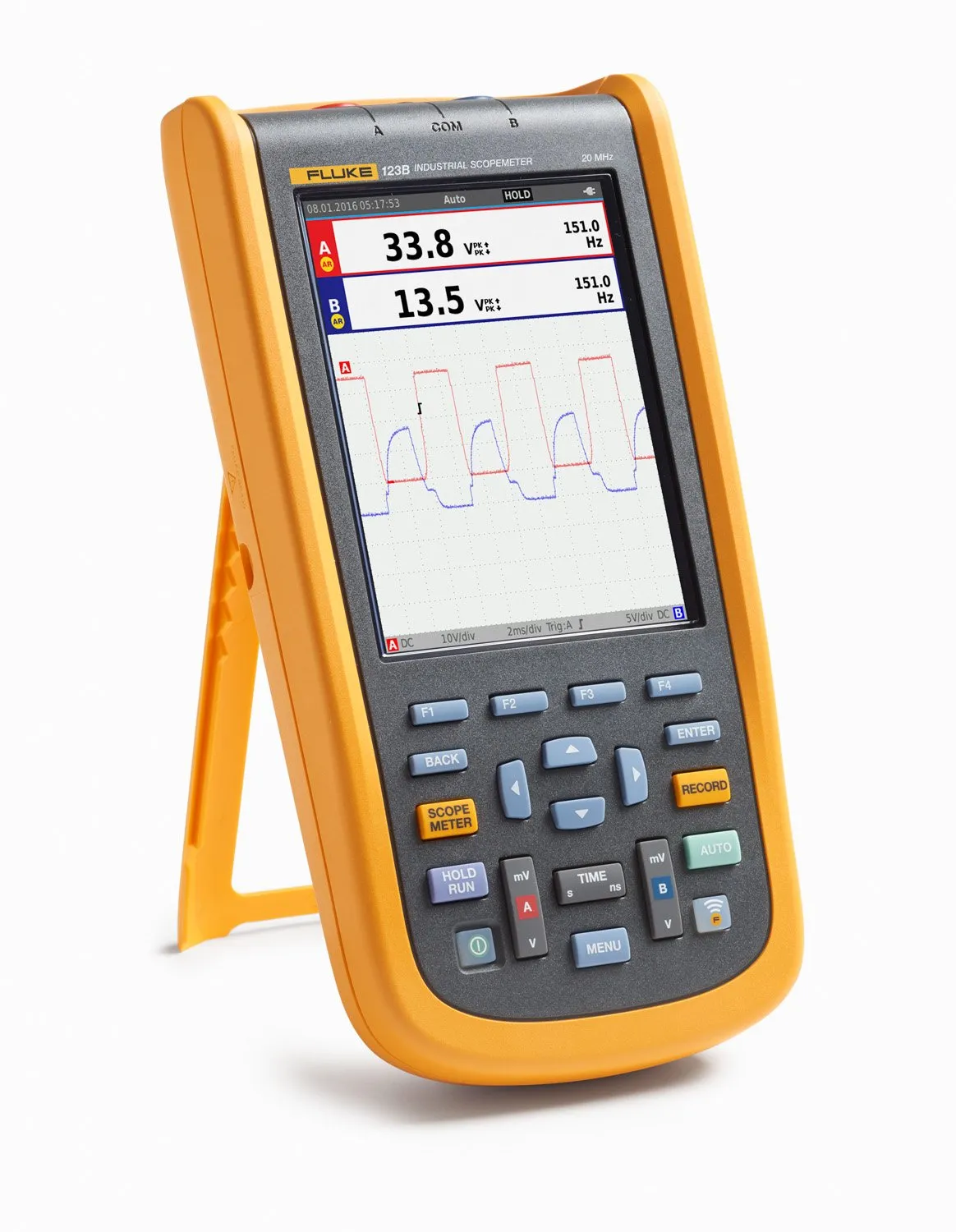 Fluke 123B Industrial ScopeMeter hand-held Oscilloscope, 2 input channels, 20 MHZ bandwidth