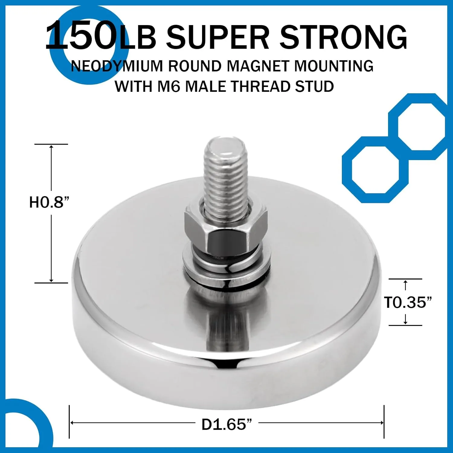 Flutesan 8 Pieces Super Powerful Neodymium Round Magnet with M6 Male Thread Bolts 150lb Heavy Duty Strong Rare Earth Mounting Magnet with Stud for Lighting Camera Brackets License Plate Outdoor Tools