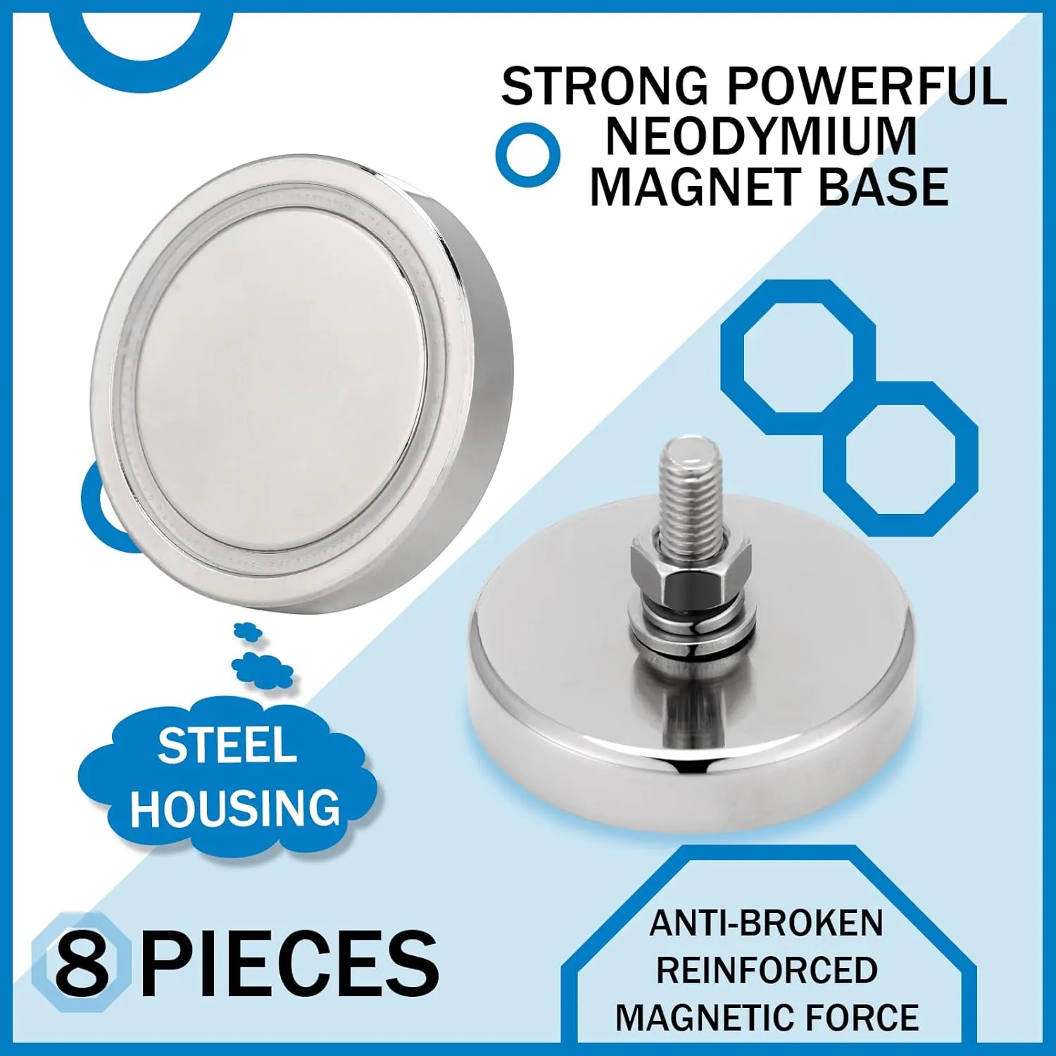 Flutesan 8 Pieces Super Powerful Neodymium Round Magnet with M6 Male Thread Bolts 150lb Heavy Duty Strong Rare Earth Mounting Magnet with Stud for Lighting Camera Brackets License Plate Outdoor Tools