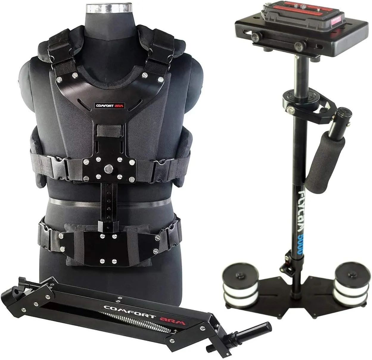 FLYCAM 5000 Handheld Video Camera Stabilizer with Comfort Shock-Absorbing Arm & Body Vest. Payload up to 5kg/11lb. Includes Quick Release, Arm Brace & Table Clamp (FLCM-CMFT-KIT)