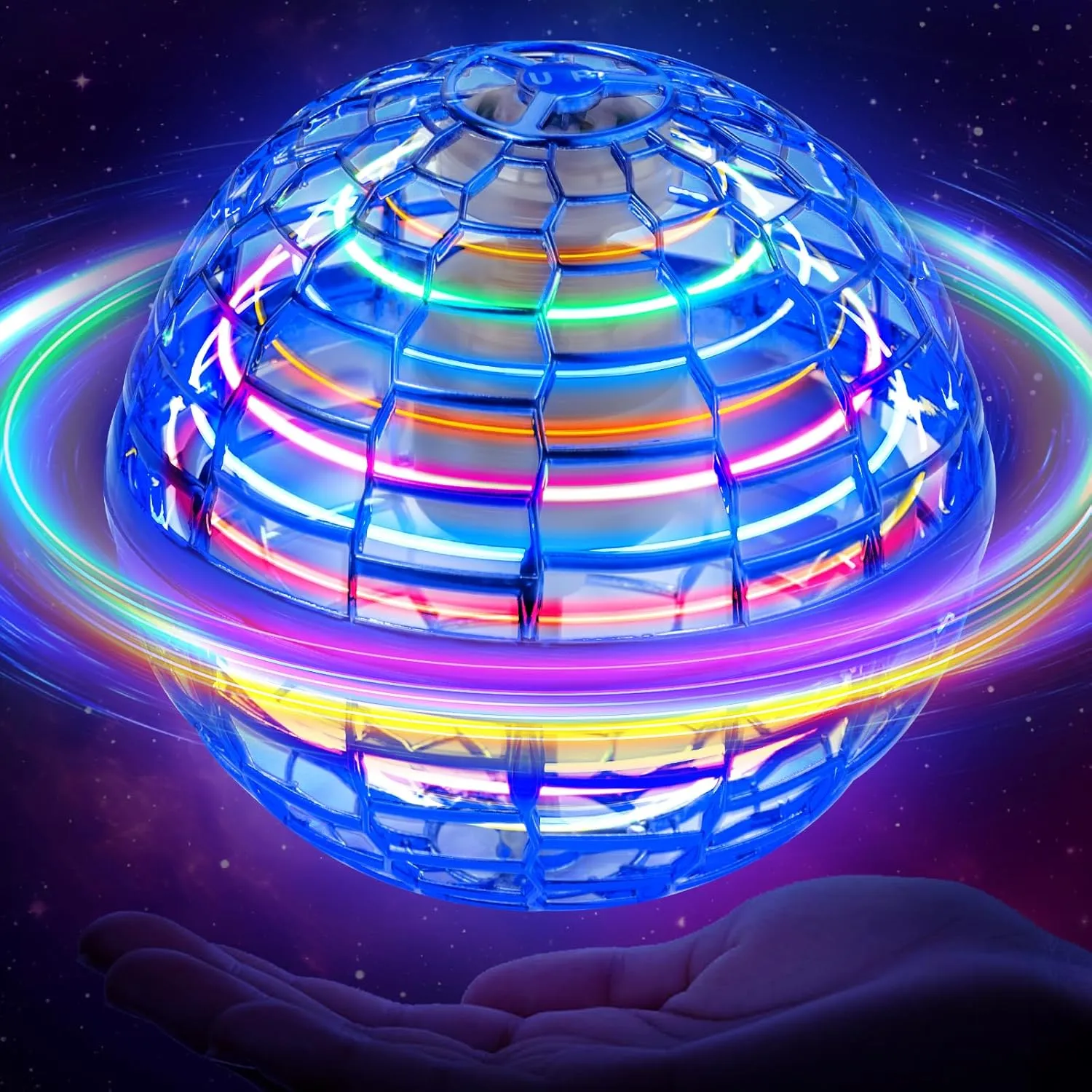 Flying Orb Ball 2024 Galaxy Ball: Boomerang Ball with Led Lights, Hover Ball, Cosmic Globe Flying Spinner, Kids Drone, Boy Toys 6 7 8 9 10  Years Old Girls Teens, Cool, Blue
