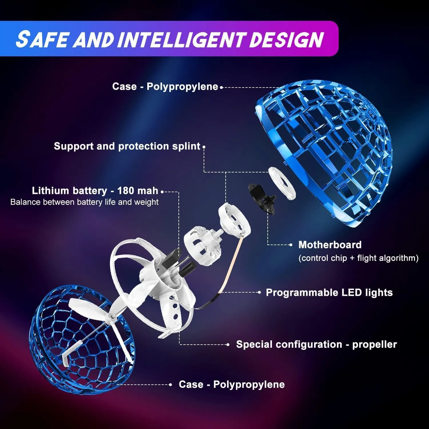 Flying Orb Ball 2024 Galaxy Ball: Boomerang Ball with Led Lights, Hover Ball, Cosmic Globe Flying Spinner, Kids Drone, Boy Toys 6 7 8 9 10  Years Old Girls Teens, Cool, Blue