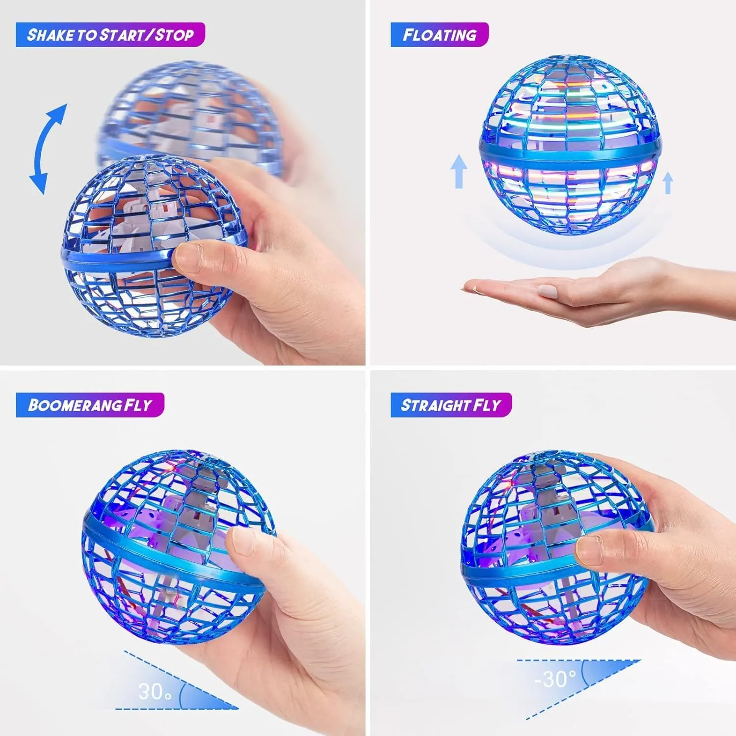 Flying Orb Ball 2024 Galaxy Ball: Boomerang Ball with Led Lights, Hover Ball, Cosmic Globe Flying Spinner, Kids Drone, Boy Toys 6 7 8 9 10  Years Old Girls Teens, Cool, Blue