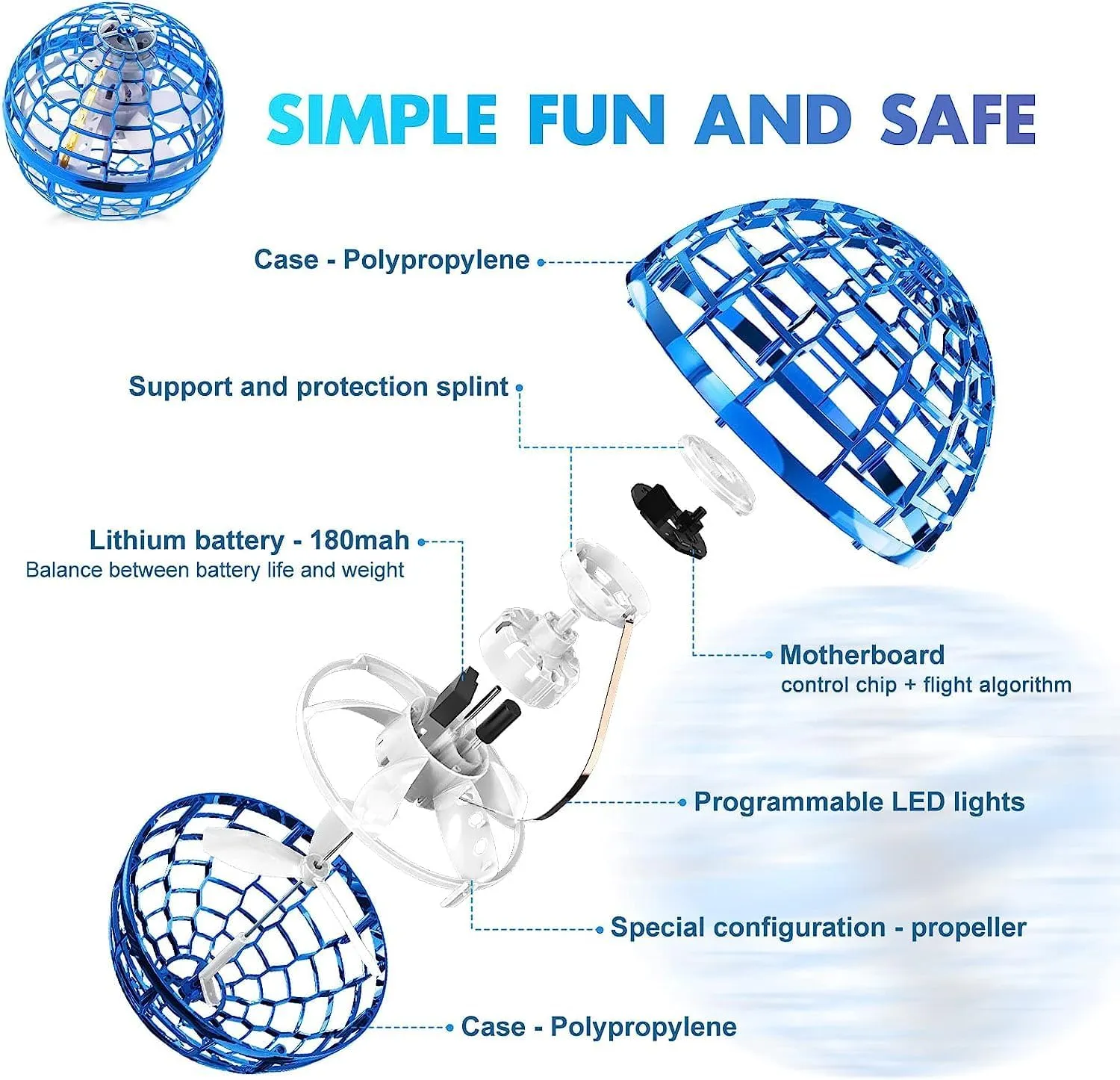 Flying Orb Ball Toys: 360°Rotating Hand Controlled Drone Orbit, 2025 Cool Toys, Gifts for 6   Year Old Kids (Blue，3.3 inches)