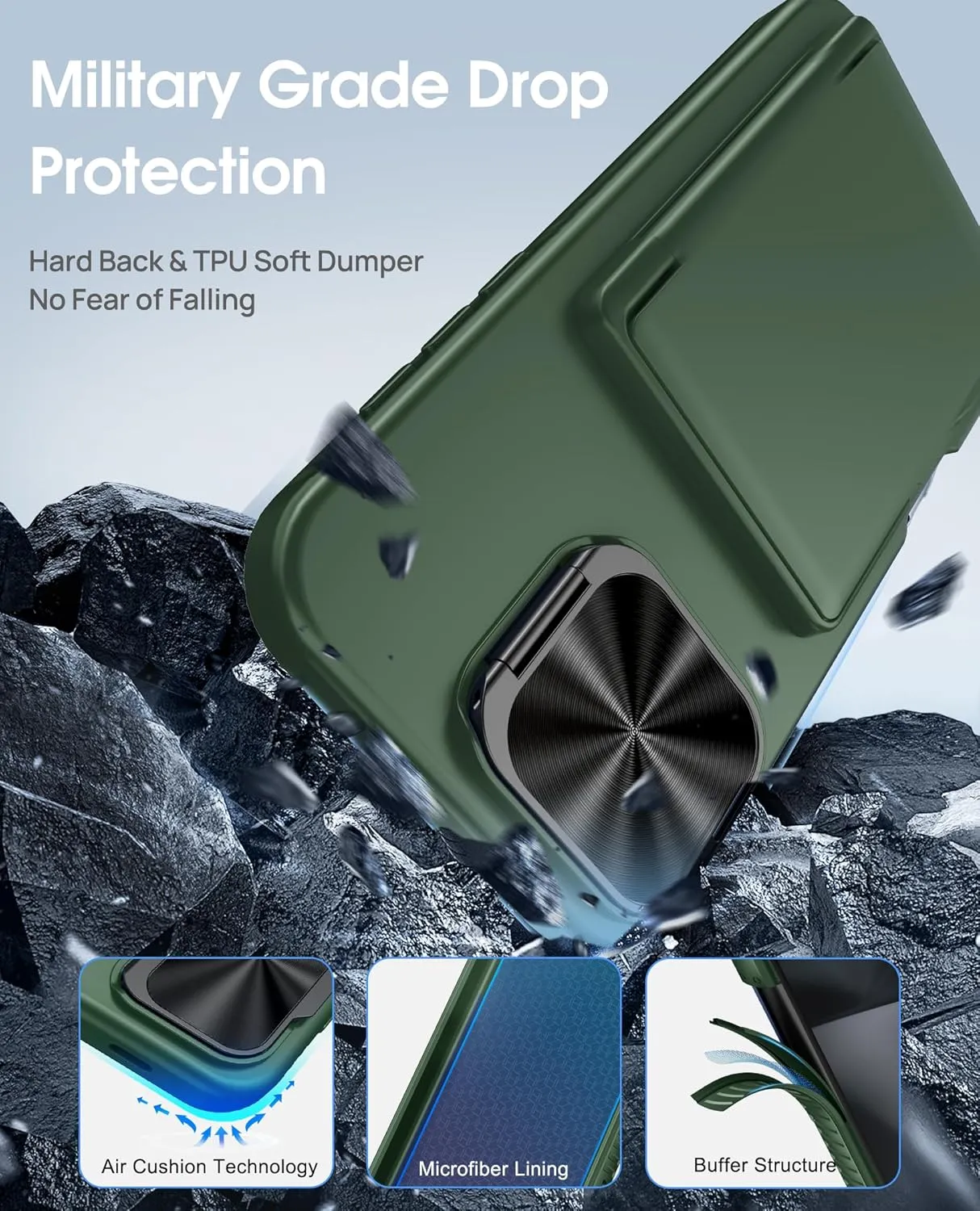 for iPhone 16 Pro Max Wallet Case, Built-in Credit Card Holder (4-5 Cards), Camera Cover Stand, Military Grade Protection, Rugged Heavy Duty Men Protective Phone Case for iPhone 16Pro Max, Green