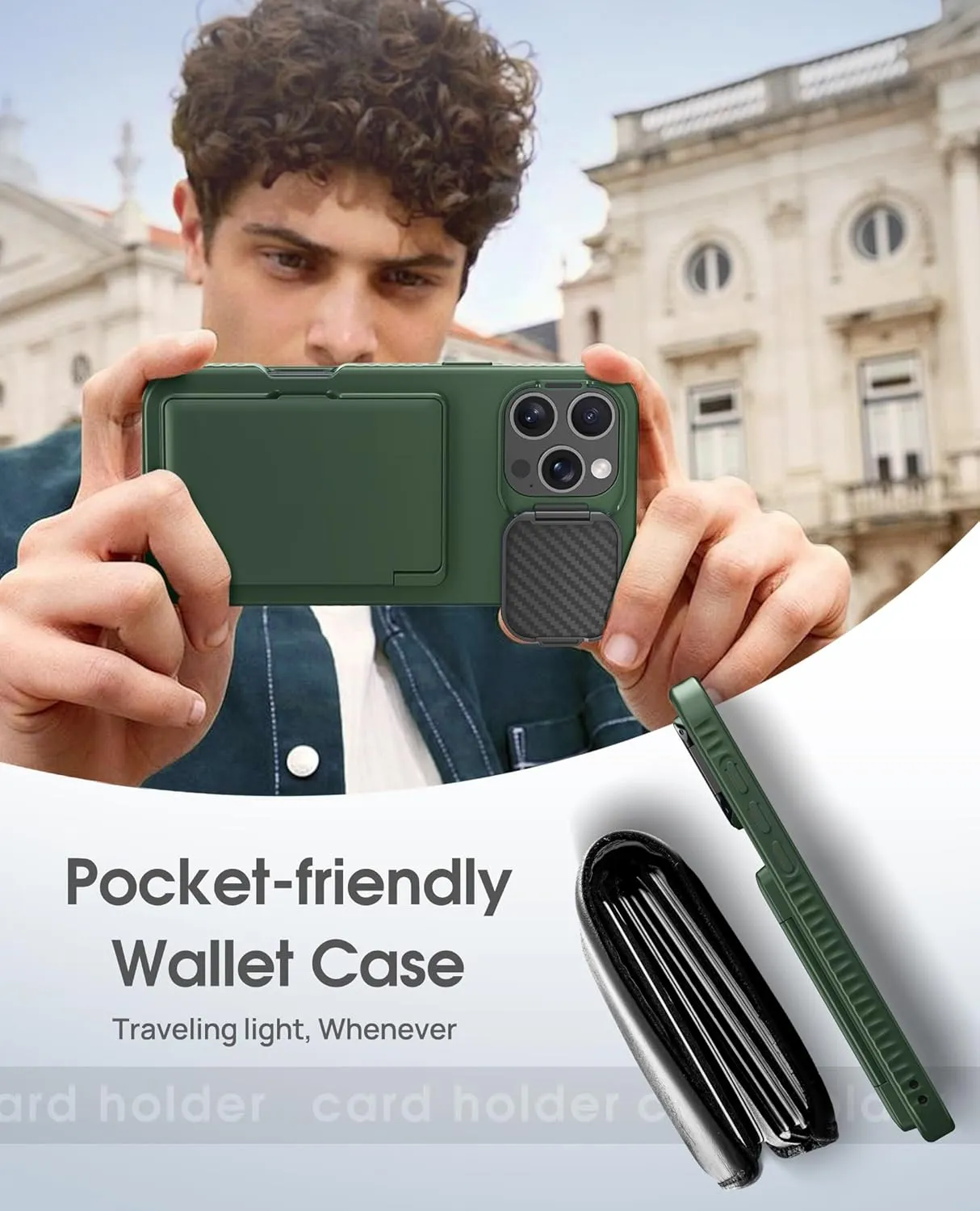 for iPhone 16 Pro Max Wallet Case, Built-in Credit Card Holder (4-5 Cards), Camera Cover Stand, Military Grade Protection, Rugged Heavy Duty Men Protective Phone Case for iPhone 16Pro Max, Green