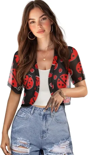 Forchrinse Womens Short Sleeves Cardigan V-Neck Open Front Cropped Cardigans Summer Sheer Bolero Shrug for Dresses