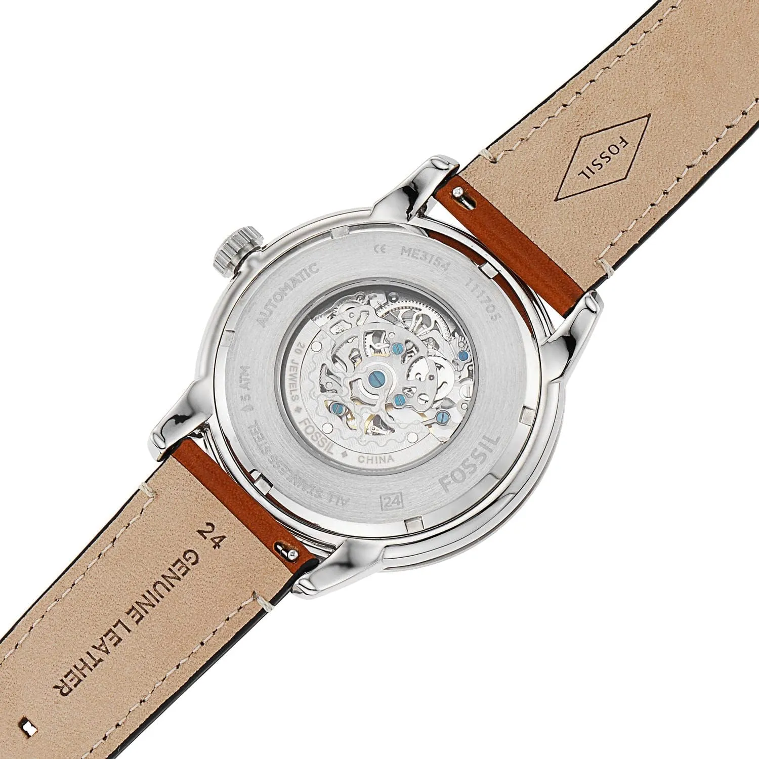 Fossil Men's Townsman Automatic Stainless Steel and Leather Two-Hand Skeleton Watch