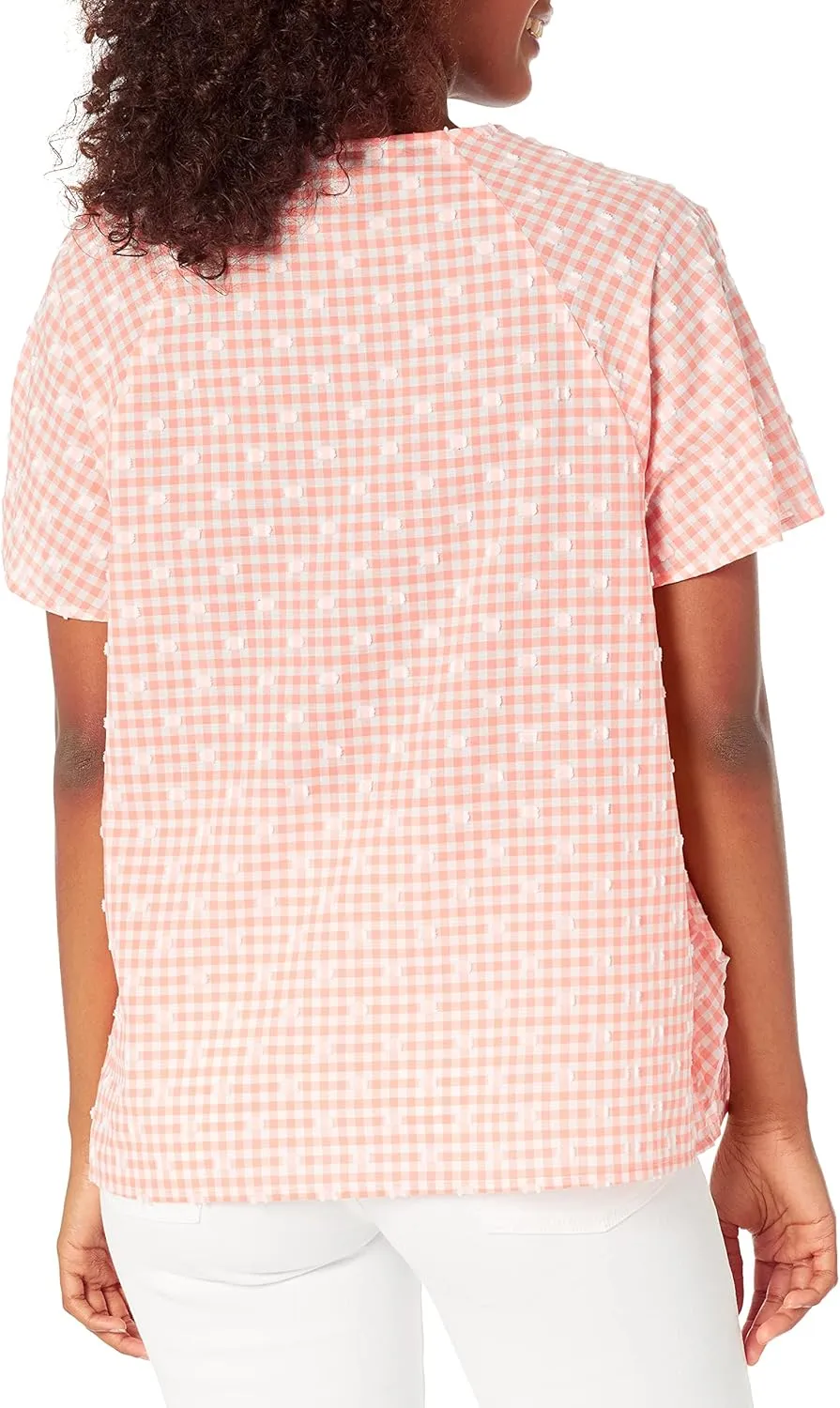 Foxcroft Women's Angela Raglan Sleeve Gingham Clip Dot Blouse