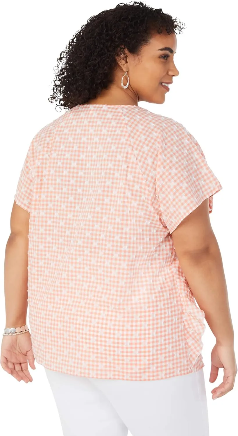 Foxcroft Women's Angela Raglan Sleeve Gingham Clip Dot Blouse