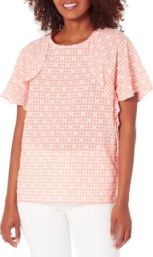Foxcroft Women's Angela Raglan Sleeve Gingham Clip Dot Blouse