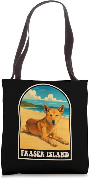 Fraser Island Dingo Retro Beach Wildlife Travel Art Tote Bag